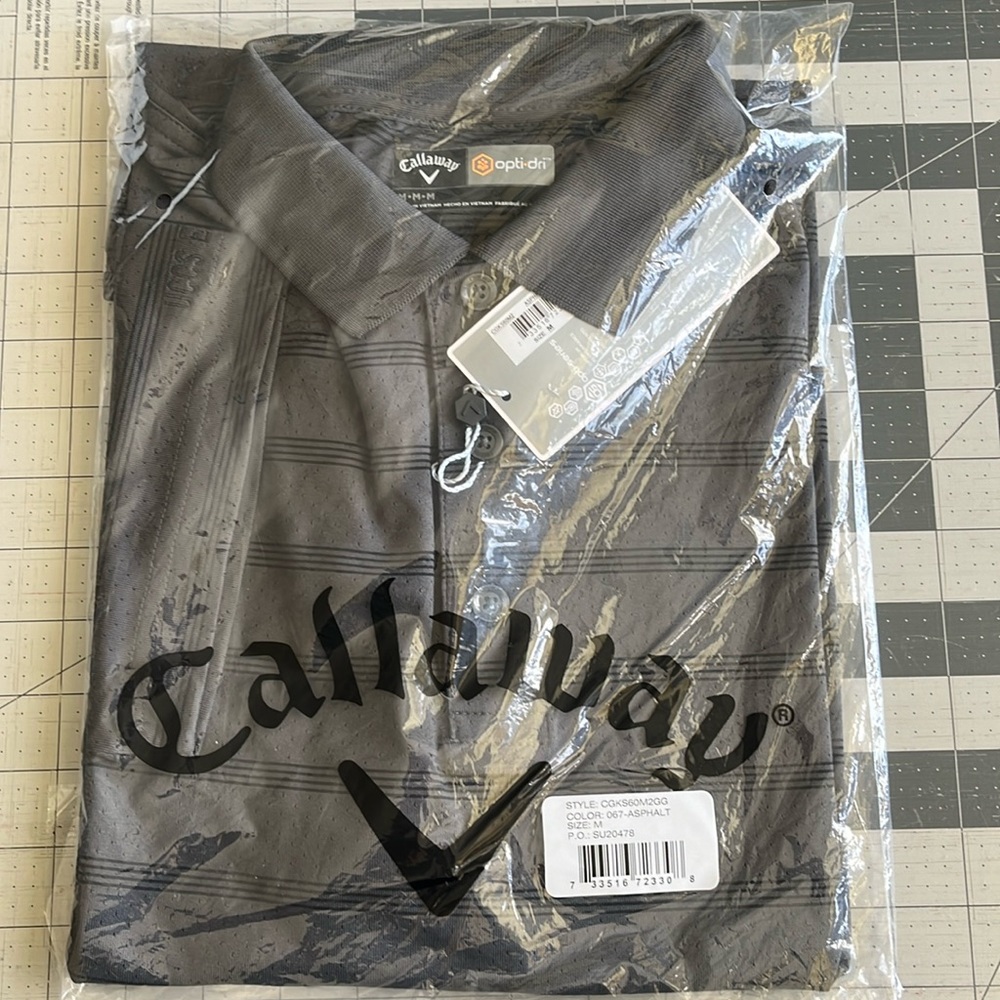 NWT Callaway Opti-Dri series ventilated polo Asphalt with black stripes Size M